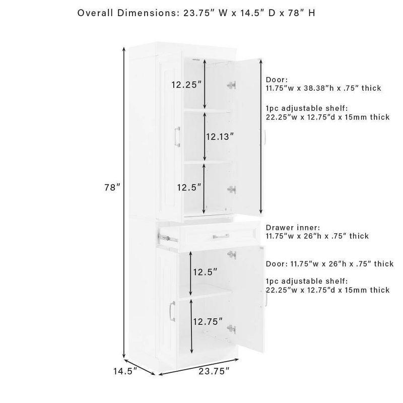 Crosley 78" Stanton Kitchen Storage Pantry Cabinet White: 24-Inch Slim Modular Storage, 5 Shelves, 4 Doors