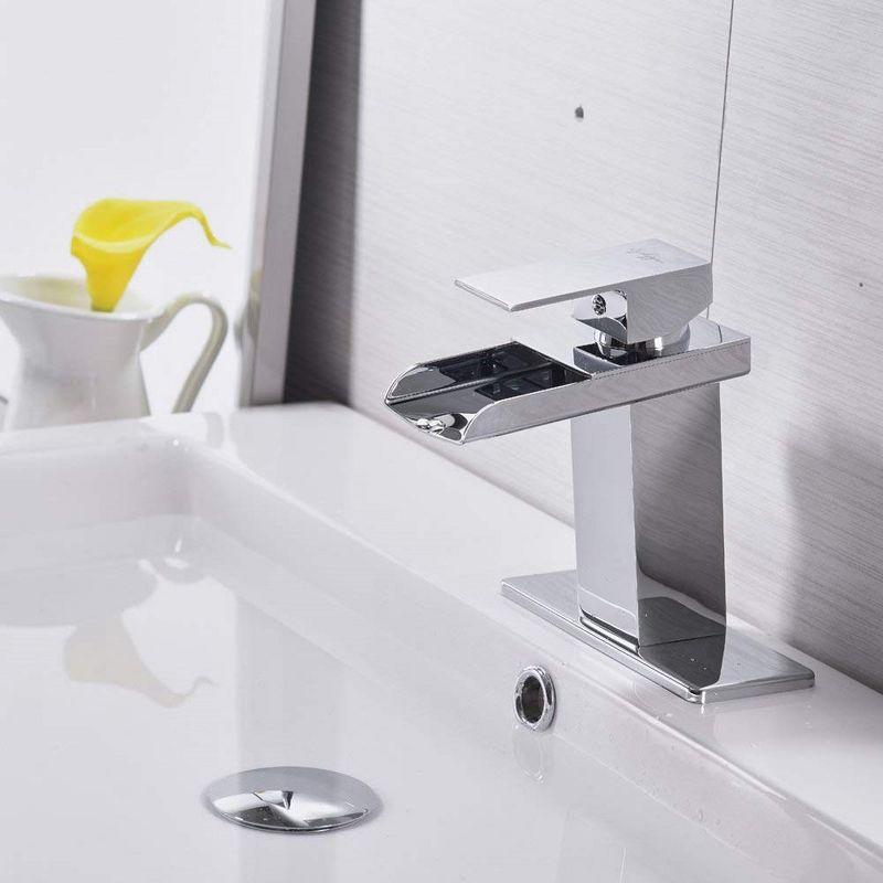 BWE Waterfall Single Hole Single-Handle Low-Arc Bathroom Faucet With Pop-up Drain Assembly