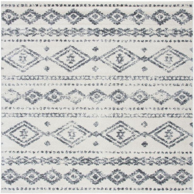 Ivory and Gray Square Hand-Knotted Synthetic Area Rug