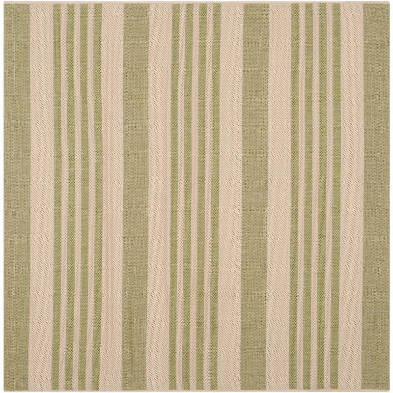 Beige and Sweet Pea Striped Square Indoor/Outdoor Rug