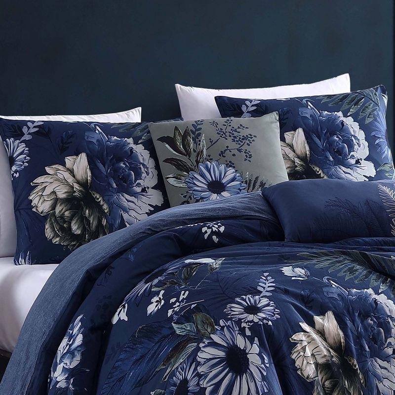 Bebejan Daisy Blue 100% Cotton Sateen 5 Piece Reversible Comforter Set