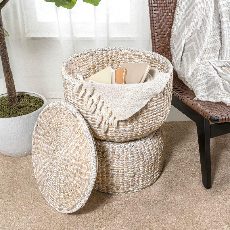 happimess 18" Hourglass Handwoven Hyacinth Storage Accent Table with Lid