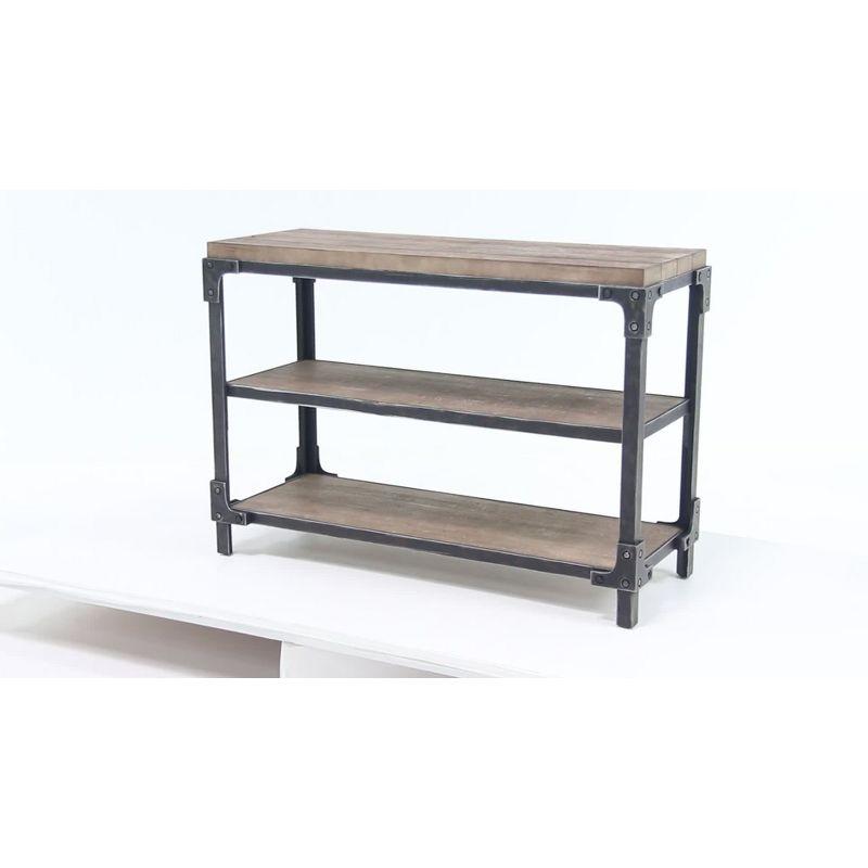 Olivia & May Rustic 3 Tier Console Table Brown: Industrial Style, Fixed Shelves, Wood Frame, Entryway Storage