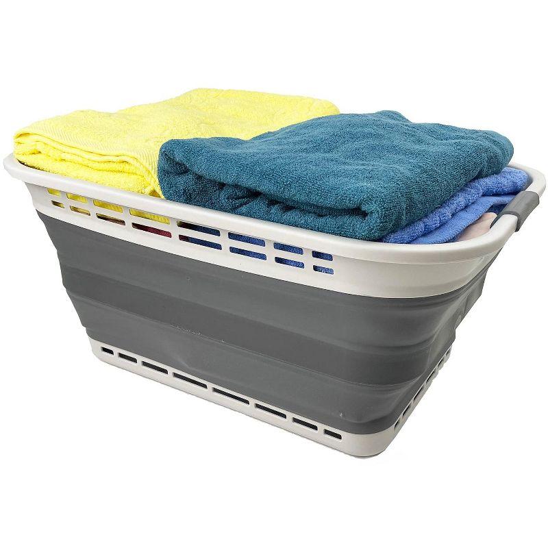 SAMMART 42L (11 Galloons) Collapsible Plastic Laundry Basket, Grey/Slate Grey