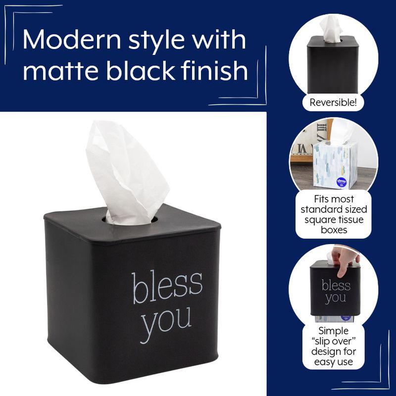 Black Enamel Square Tissue Box Cover with Bless You Text