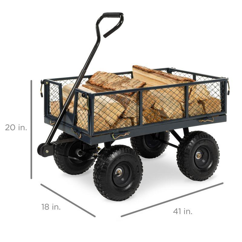 Heavy-Duty Gray Steel Garden Utility Wagon with Removable Sides