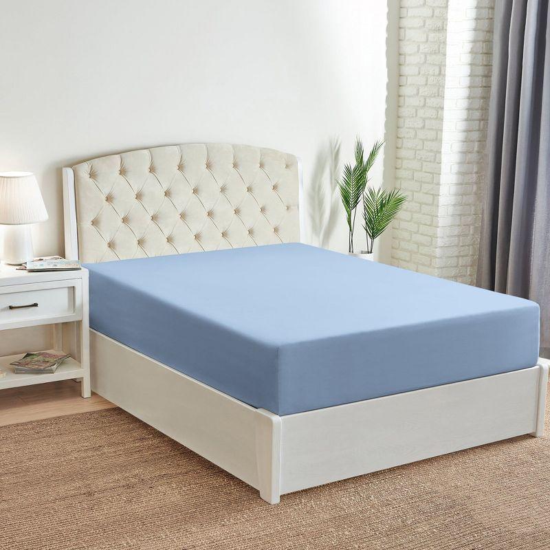Mellanni Microfiber Fitted Sheet Up to 16" Deep Pocket, Full, Blue Hydrangea