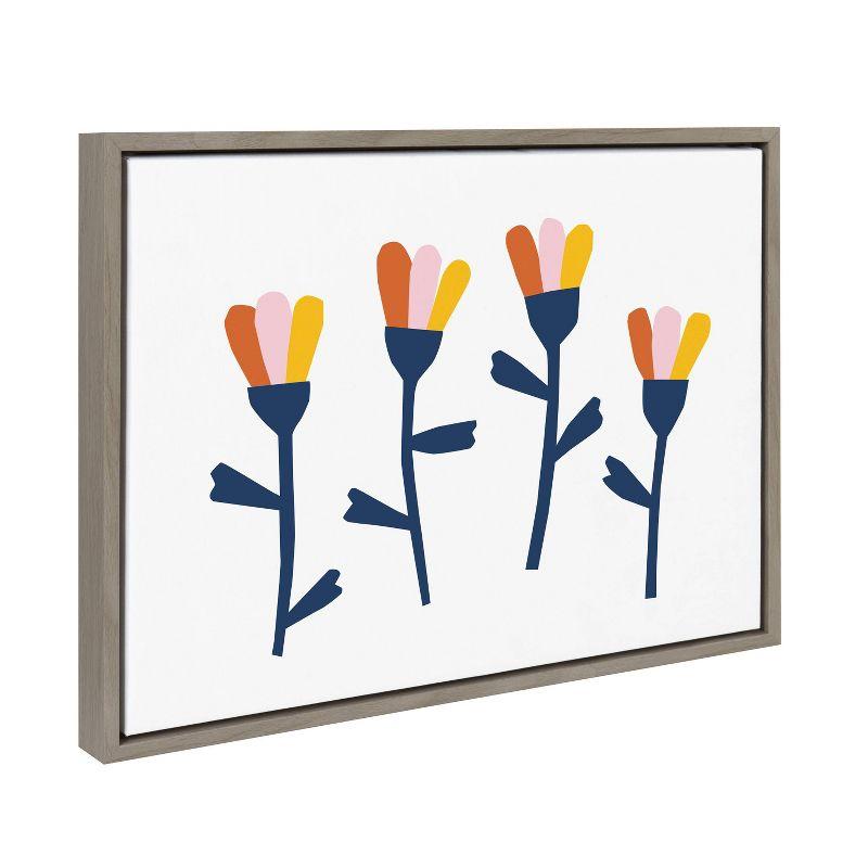 Colorful Floral Abstract Print on Gray Framed Canvas