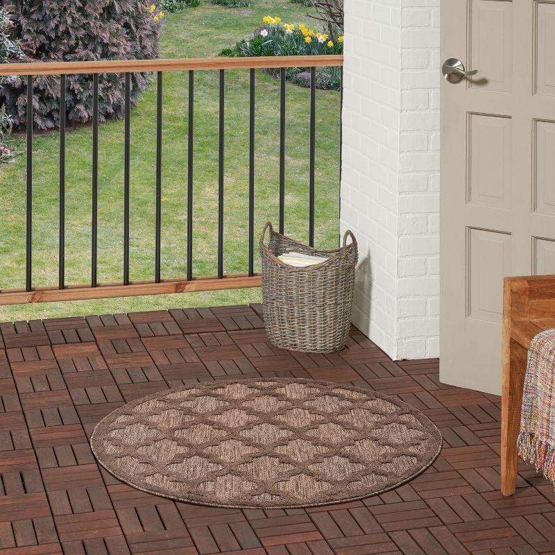 Nourison Easy Care 4' x Round Brown Modern Indoor/Outdoor Rug