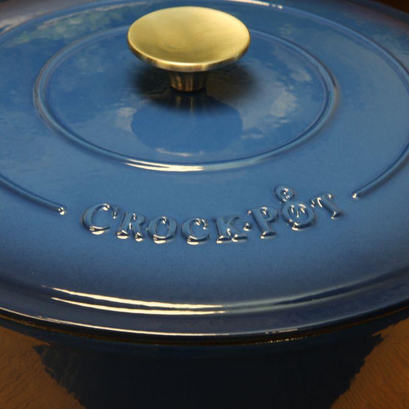 Crock Pot Artisan Enameled 5 Quart Cast Iron Round Braiser Pan with Self Basting Lid in Sapphire Blue