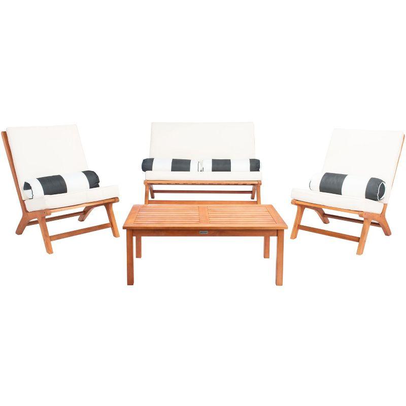 Chaston 4 Piece Living Set - Indoor/Outdoor - PAT7044 - Natural/Beige + Bolster Pillow - Safavieh