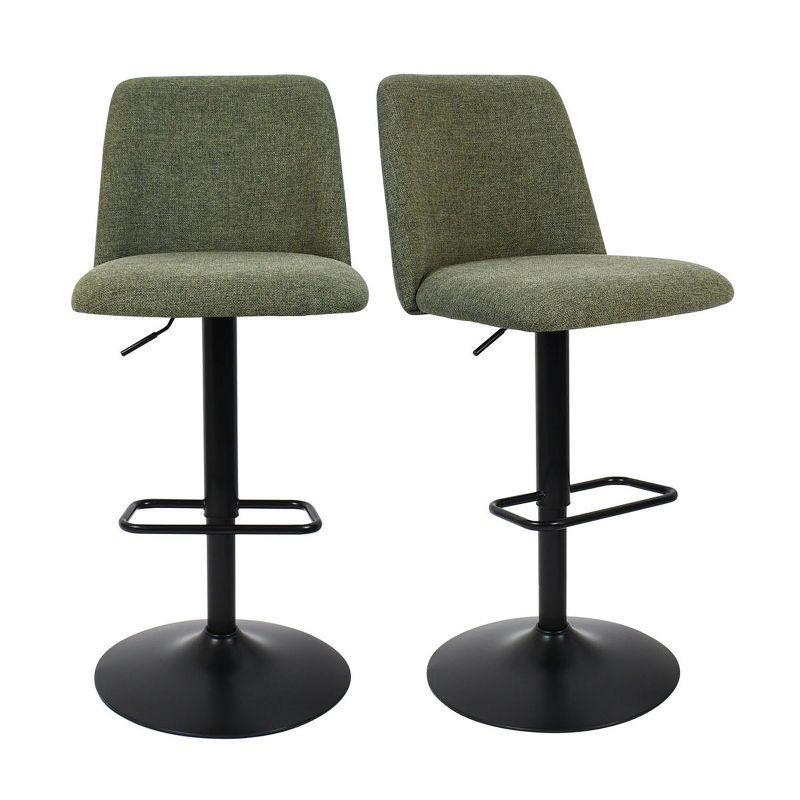24"-33" Bruno Green Upholstered Swivel Adjustable Height Barstools (Set of 2) -Maison Boucle