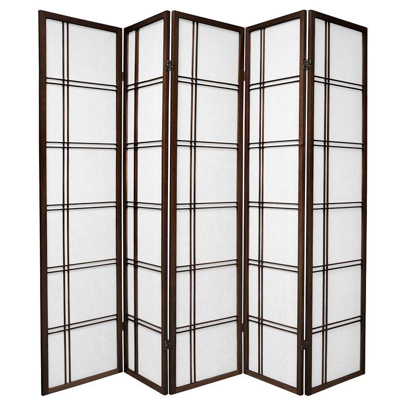 6 ft. Tall Double Cross Shoji Screen - Walnut (5 Panels)