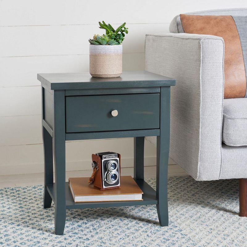 Transitional Blue and Gray Wood Metal Storage End Table