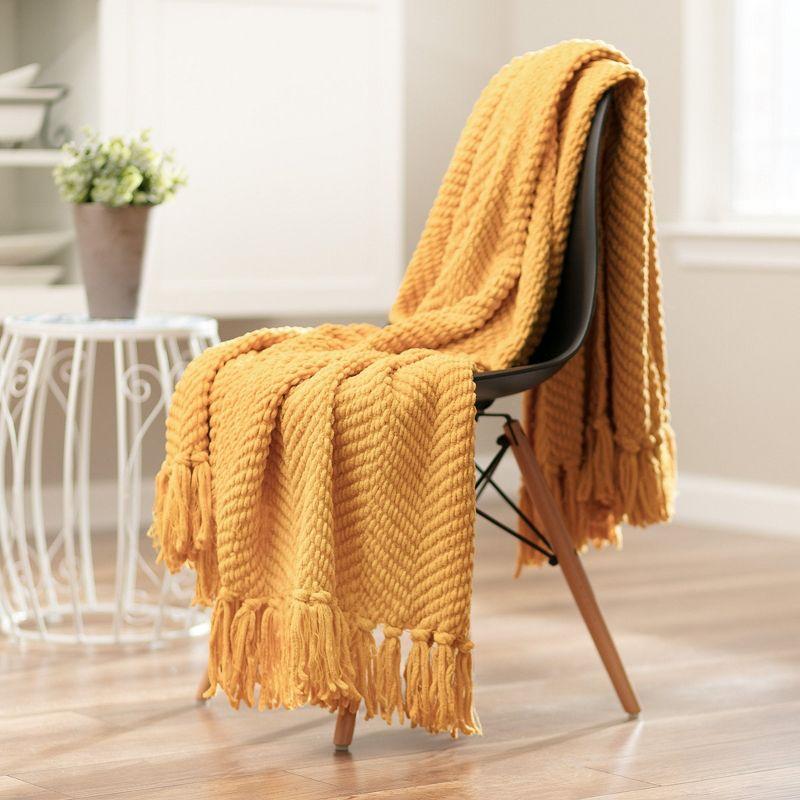 Chanasya Textured Knit Throw Blanket with Tassels