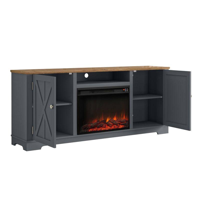 Farmhouse Wooden with Electric Fireplace Gray - Festivo: Entertainment Center, Holds TV Stand for TVs up to 75"