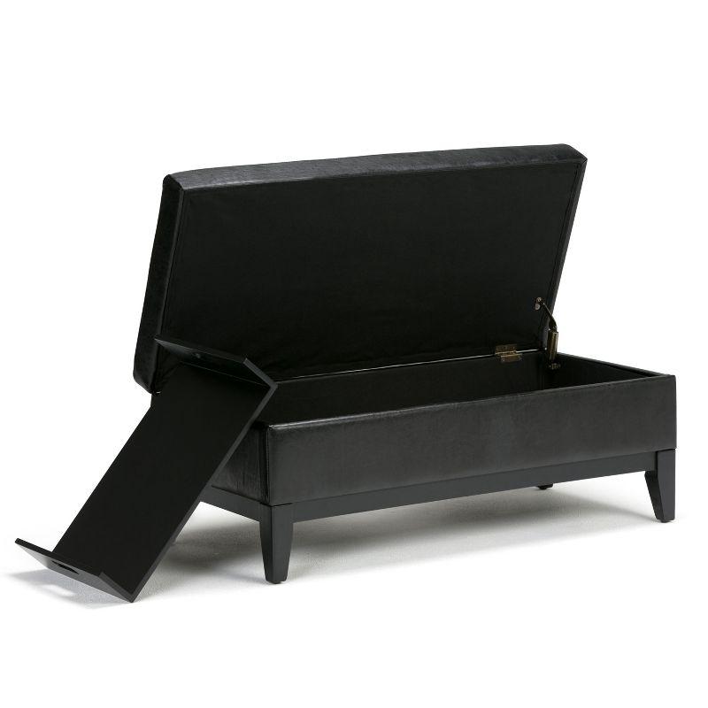 Simpli Home Oregon 42"W Upholstered Storage Ottoman Bench with Lift-Top Lid and Tray