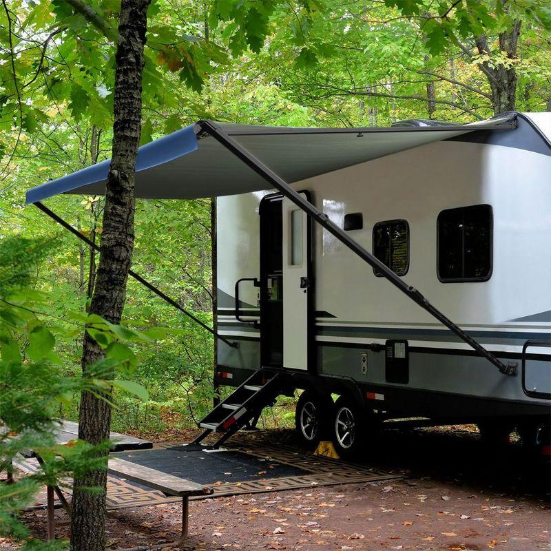 RecPro 21 Foot Charcoal Polyester RV Awning with Motor Retraction