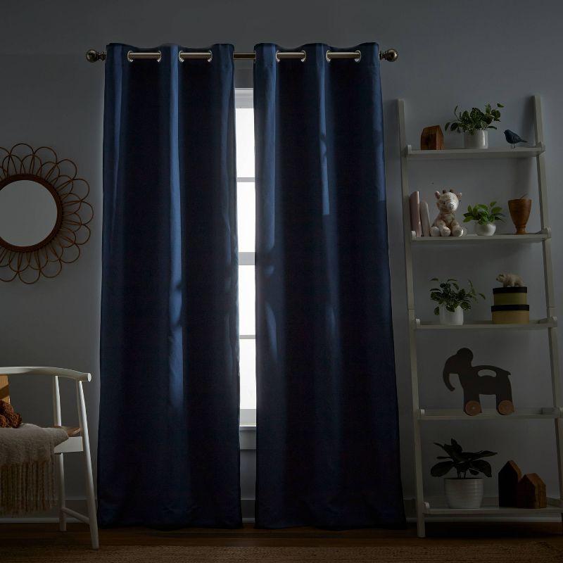 Denim Room-Darkening Grommet Kids' Polyester Linen Curtains