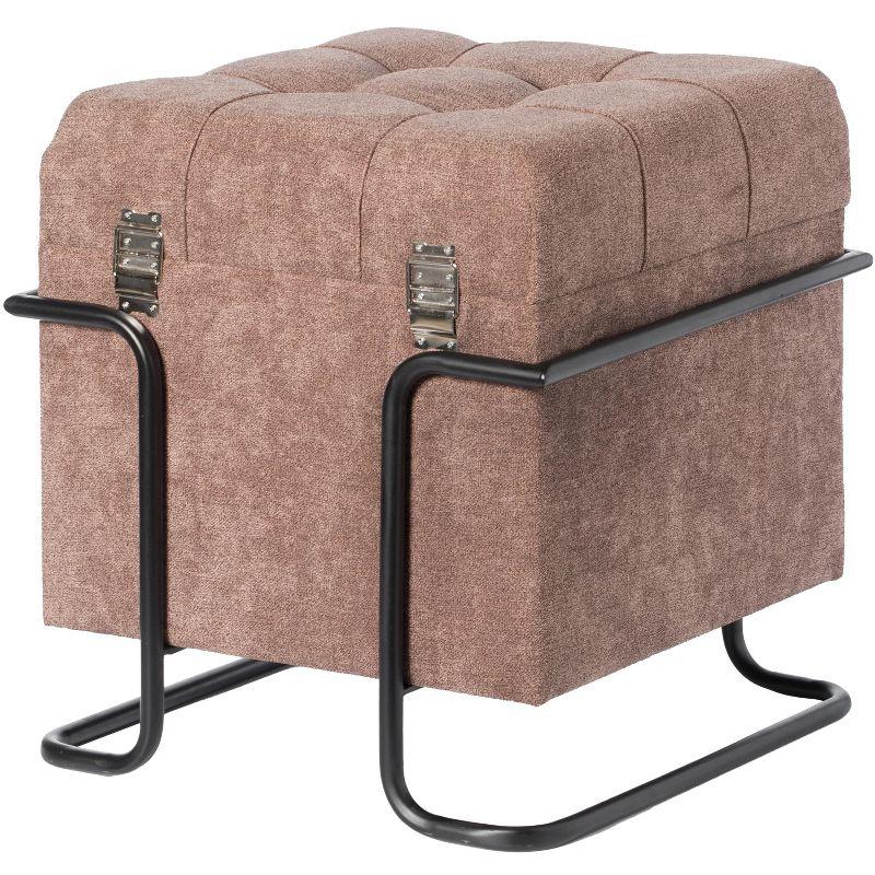 Fabulaxe Square Fabric Storage Ottoman with Black Metal Frame, Brown