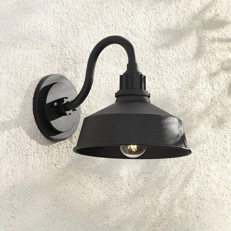 Franklin Iron Works Arnett Rustic Farmhouse Outdoor Barn Light Fixture Black Dusk to Dawn Gooseneck 10 1/2" for Post Exterior Barn Deck House Porch