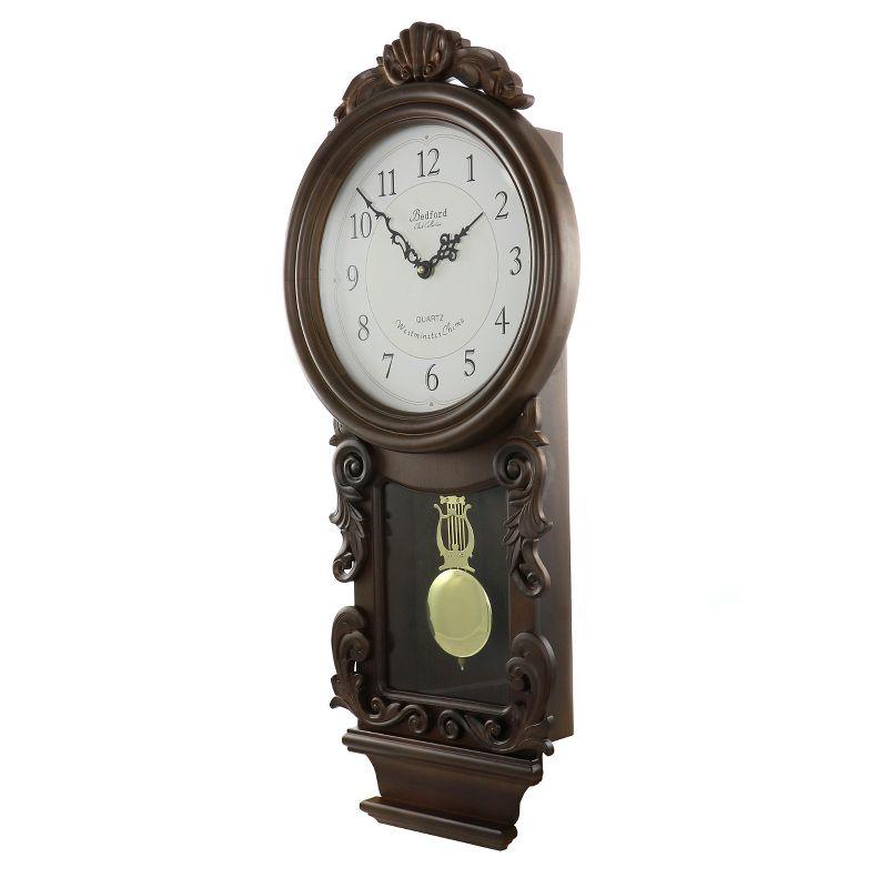 Bedford Clock Collection Chestnut Chiming Pendulum Wall Clock