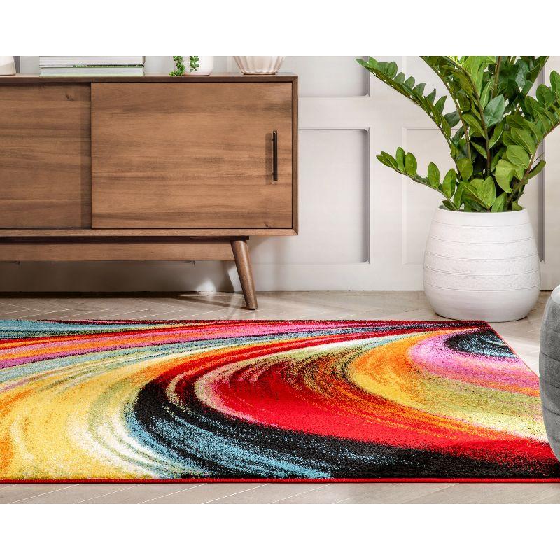 Northern Lights Swirl Abstract 5' x 7' Red Geometric Area Rug