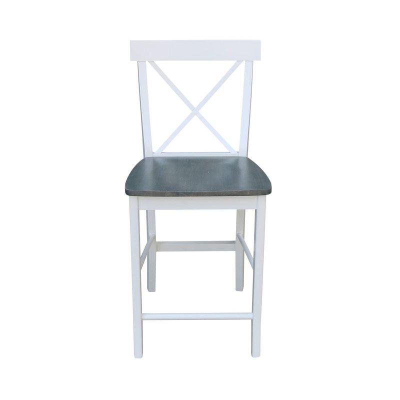 Elegant X-Back Solid Parawood Counter Stool, White and Heather Gray