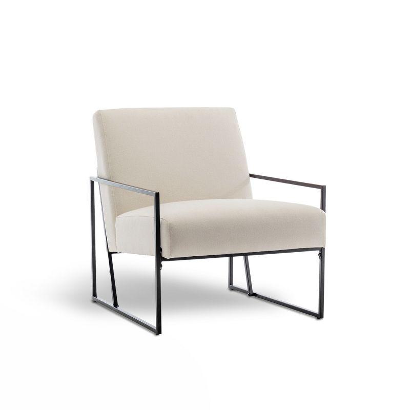 Cream Velvet and Metal Modern Accent Chair