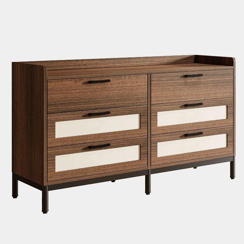 Hommoo 55 Inches Long 6 Drawer Double Dresser Brown