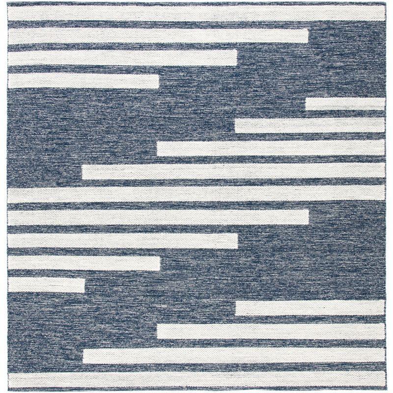 Striped Kilim STK514 Hand Woven Area Rug - Navy/Ivory - 7'x7' - Safavieh.