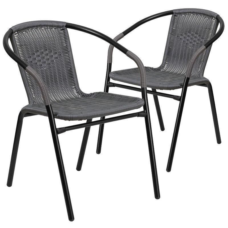 Gray Rattan Stackable Patio Dining Chairs, Set of 2