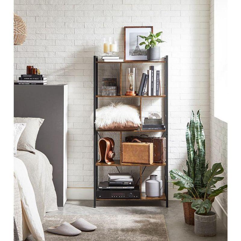 Rustic Brown and Black 5-Tier Ladder Bookshelf with Steel Frame