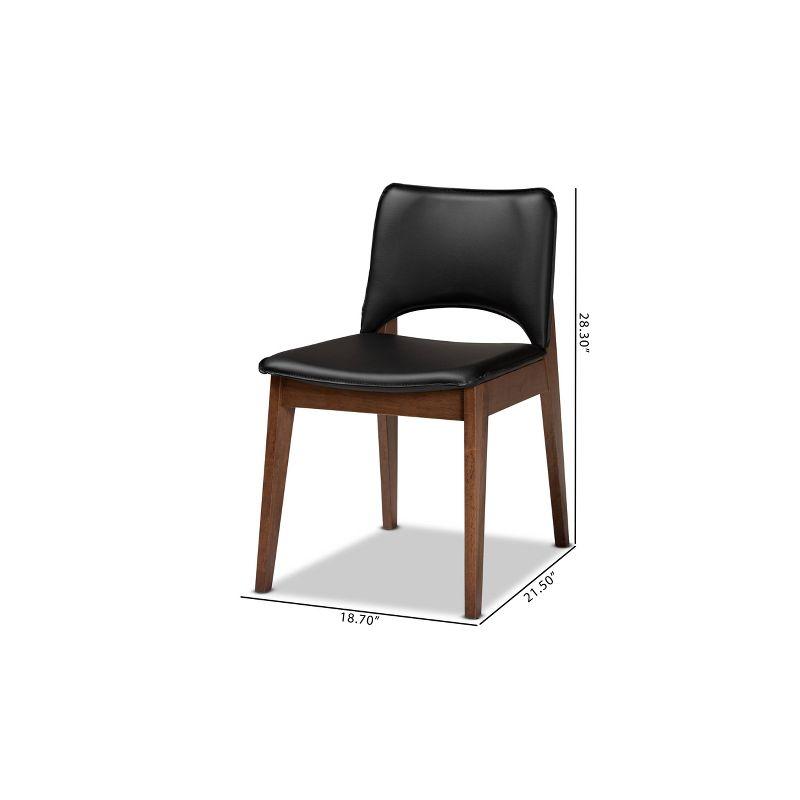 2pc Afton Faux Leather Upholstered and Wood Dining Chair Set Black/Walnut Brown - Baxton Studio