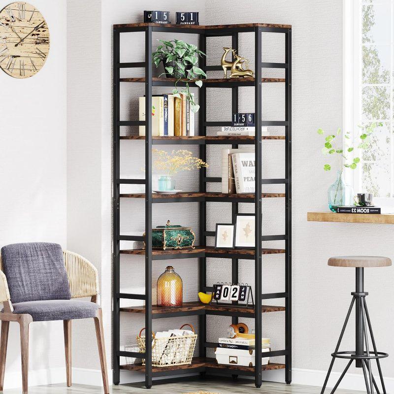Hommoo 7-Tier Tall Corner Bookshelf Rustic Brown