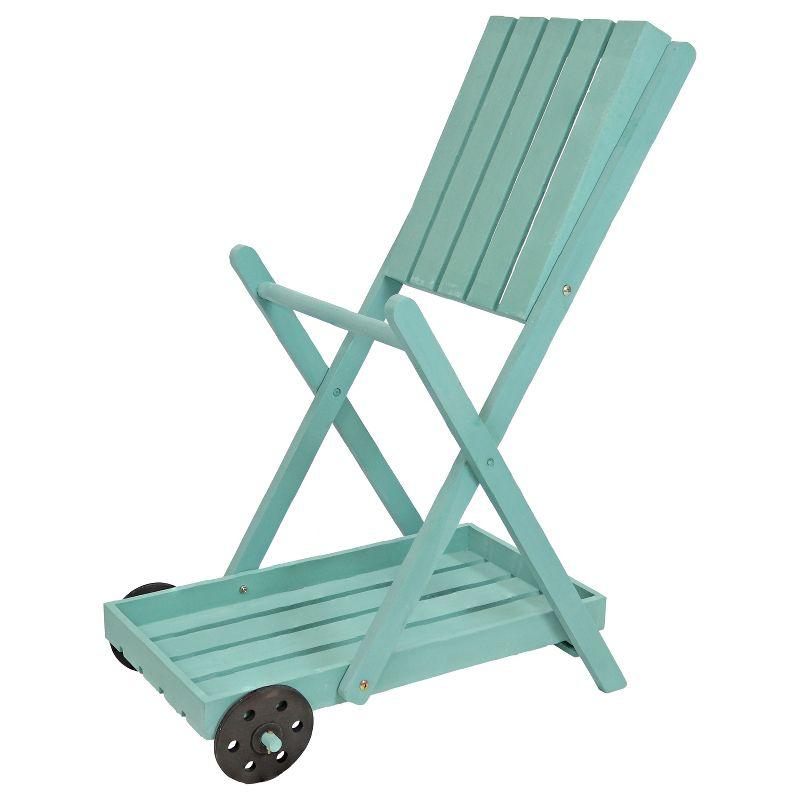 Sunnydaze 2-Tier Fir Wheeled Planter Stand - 34” H - Robin Egg Blue