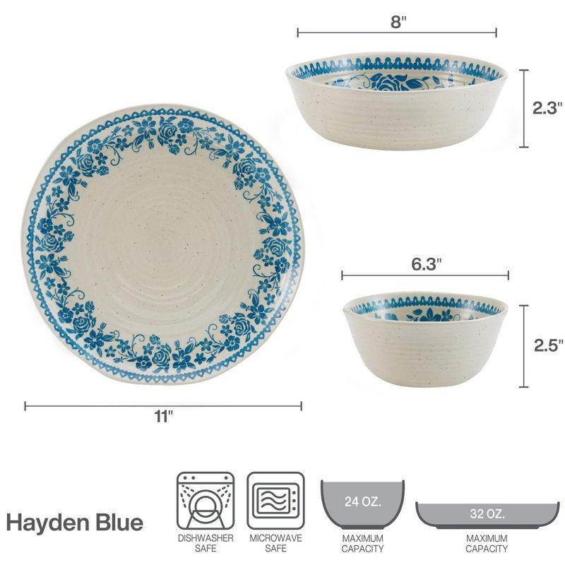 Pfaltzgraff Hayden Floral 12 Piece Dinnerware Set, Service for 4, Blue