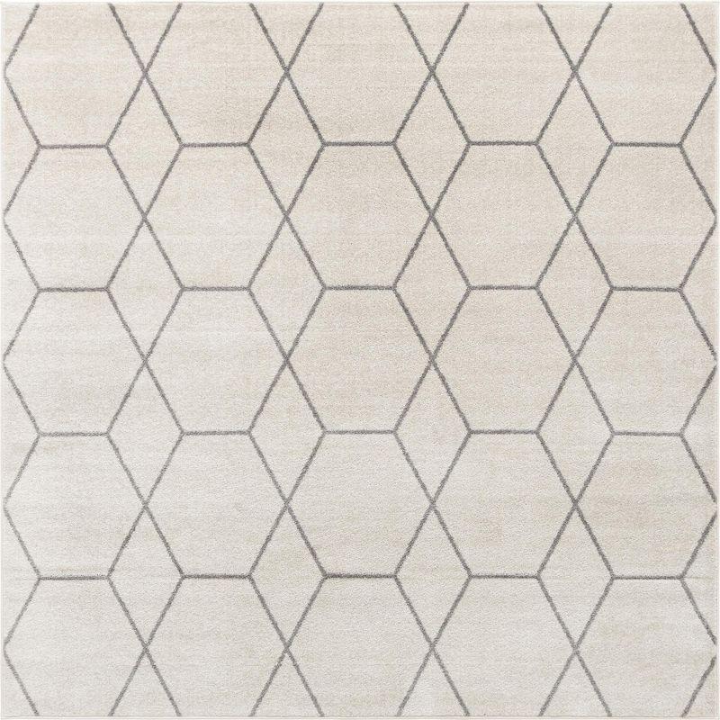 Ivory and Gray Trellis Square Synthetic Area Rug