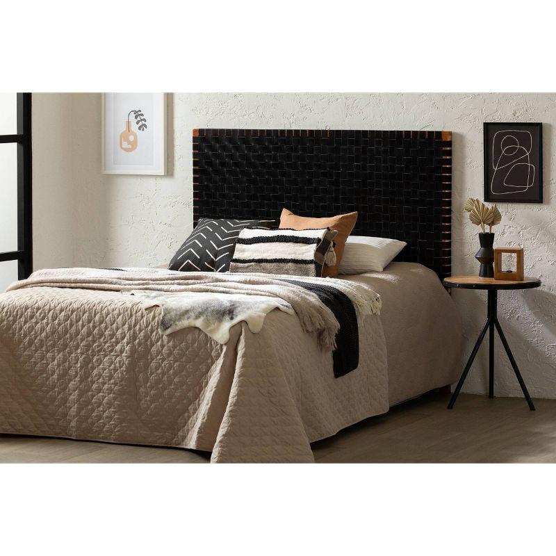 Bohemian Queen Acacia Wood and Woven Leather Headboard