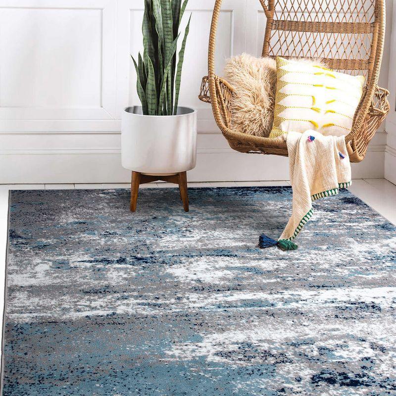 World Rug Gallery Distressed Abstract Watercolor Area Rug - Blue 4'x6'