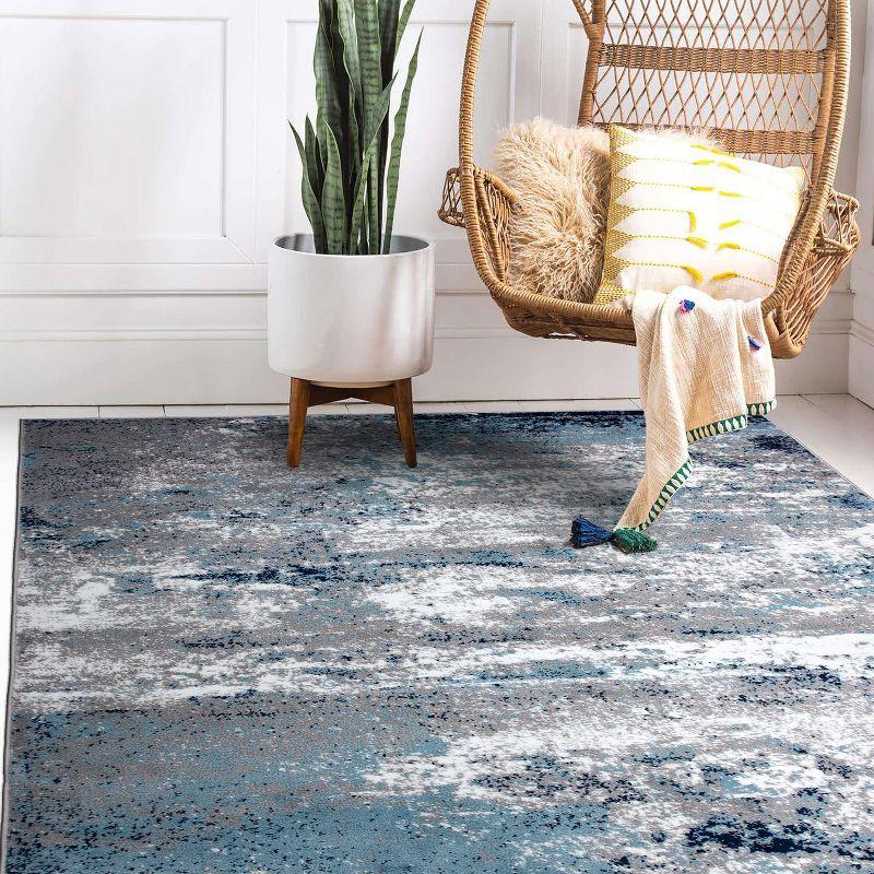 Bohemian Abstract Blue Rectangular Washable Area Rug 3'3"x5'