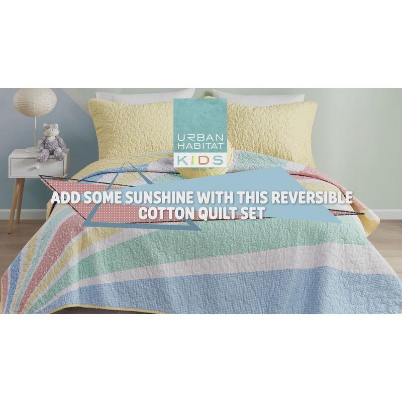 Rory Rainbow Sunburst Reversible Cotton Quilt Set with Throw Pillow