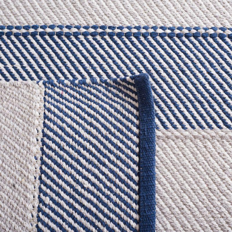 Grey and Blue Striped 4' x 6' Wool Cotton Area Rug