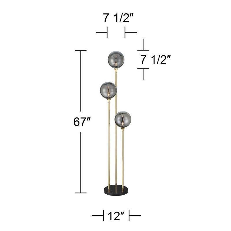 Possini Euro Design Arielle Mid Century Modern 67" Tall Standing Floor Lamp Tree 3-Light LED Foot Switch Gold Metal Brass Bubble Glass Gray Shade