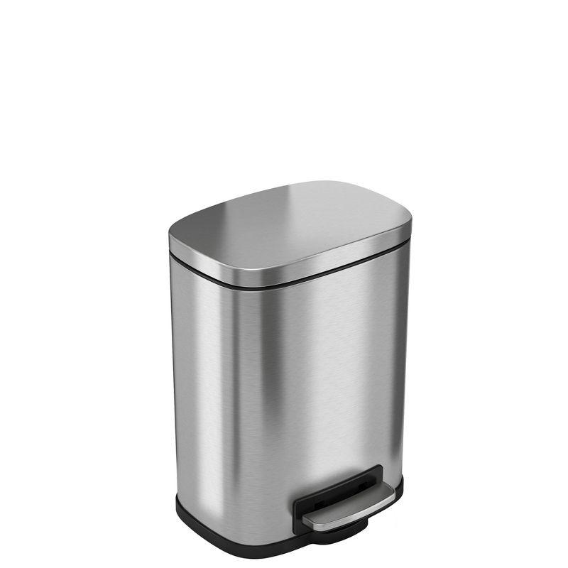 iTouchless SoftStep Step Pedal Bathroom Trash Can with Removable Inner Bucket 1.32 Gallon Silver Stainless Steel