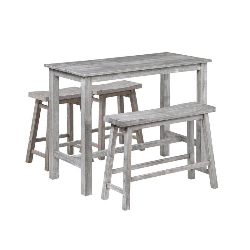 Storm Gray 4-Piece Solid Acacia Wood Pub Set with Saddle Stools