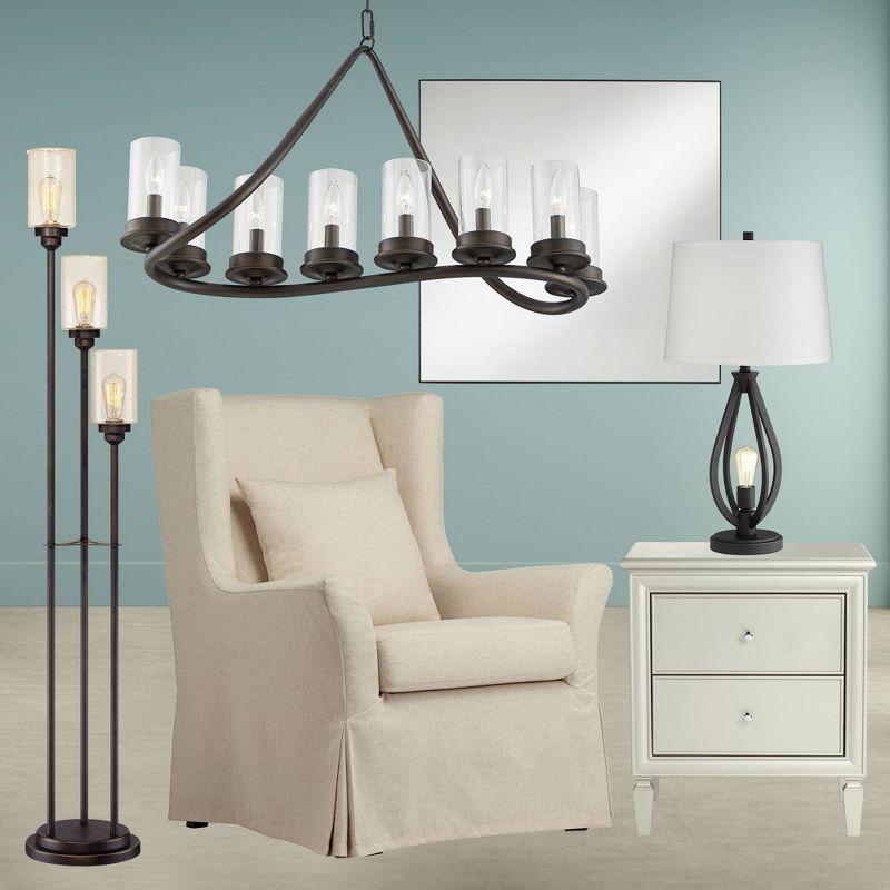 Franklin Iron Works Heritage Bronze Linear Pendant Chandelier 29 3/4" Wide Farmhouse Rustic Glass Shade 8-Light Fixture for Dining Room Kitchen Island