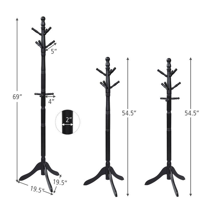 Costway Coat Rack Wooden Hall Tree 2 Adjustable Height w/ 9 Hooks Walnut\Black\ Grey