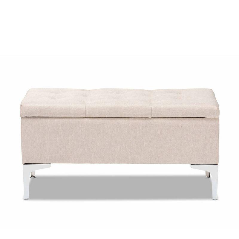 Mabel Fabric Upholstered Metal Storage Ottoman Silver - Baxton Studio