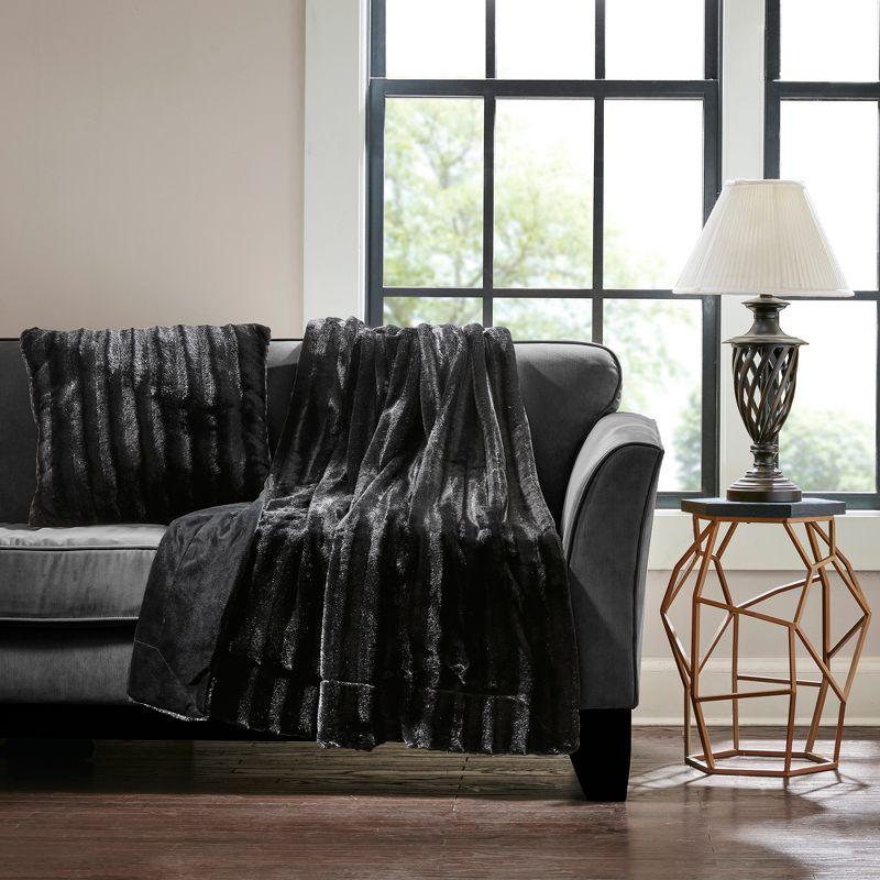 Madison Park Duke Black Long Fur Throw 50x60"